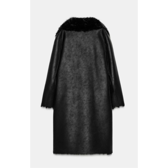 Zara Reversible Faux Fur Double Faced Coat Black - Picture 16 of 16